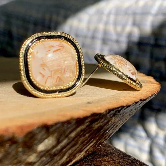 Luxury Stunning Bright Smooth Mineral Glass Boutique Square Cut Earrings - Picture 2 of 5